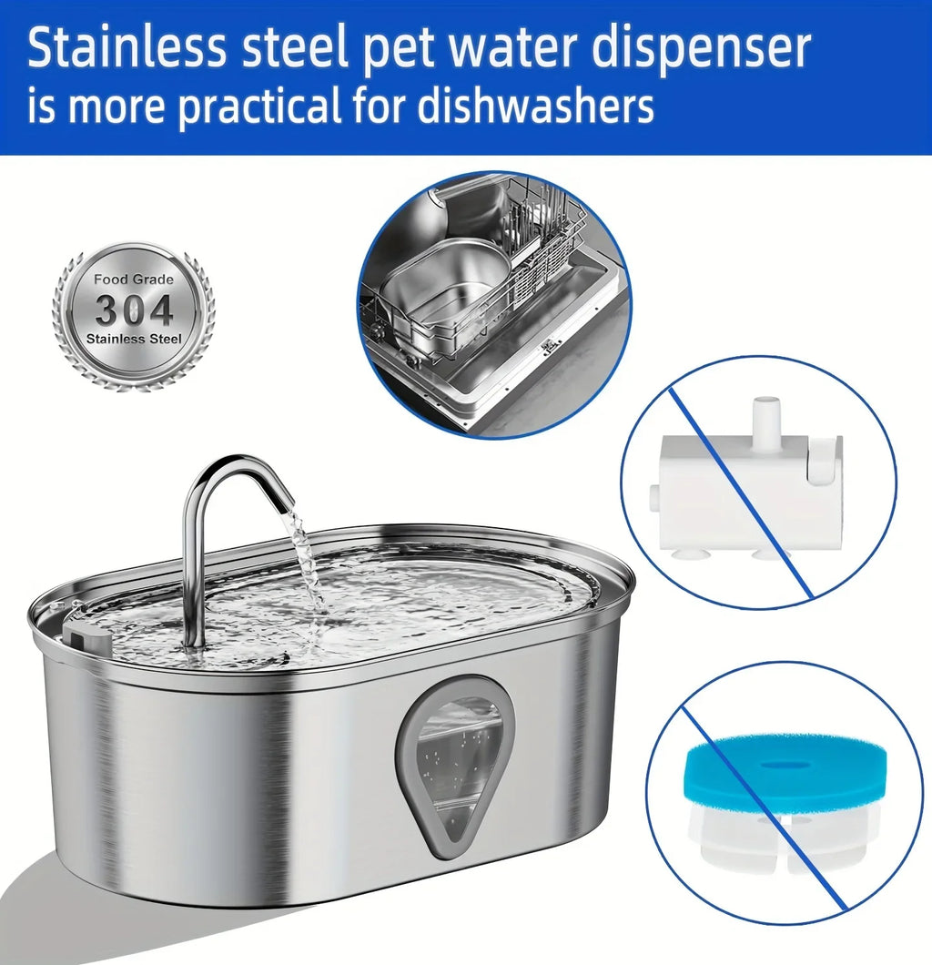 Automatic Stainless Steel Cat Water Dispenser - Rechargeable Pet Fountain, 1.5 L (50 fl oz)