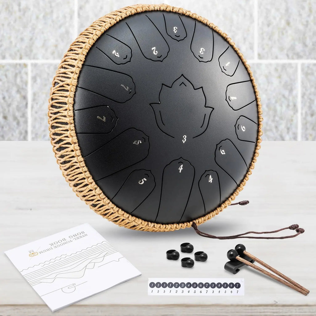 Steel Tongue Drum 13-Inch (32 cm) 15-Note C Scale Handpan-Style Percussion with Mallets & Carry Bag