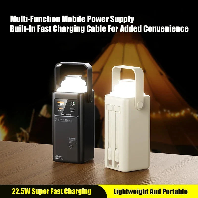 80000mAh Portable Power Bank 120W Max - Built-In Cables & Foldable Flashlight, Large Capacity Emergency Charger for iPhone Samsung