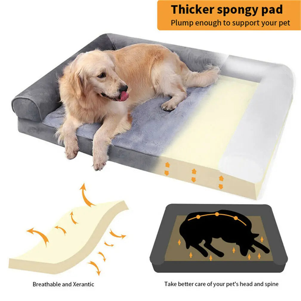 Orthopedic Dog Bed – Foam Pet Mattress Sofa with Bolster, Removable Washable Cover, Waterproof Liner (Sizes M-L-XL-2XL)