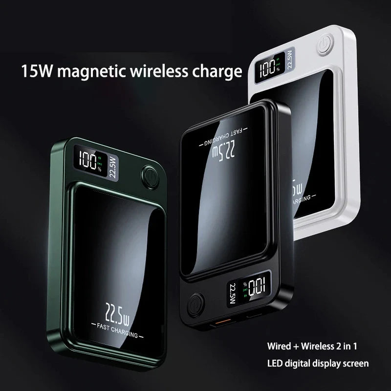 30,000mAh Magnetic Power Bank 22.5W Fast Wireless Portable Charger, Ultra-Thin PD 15W Dual USB LED Display