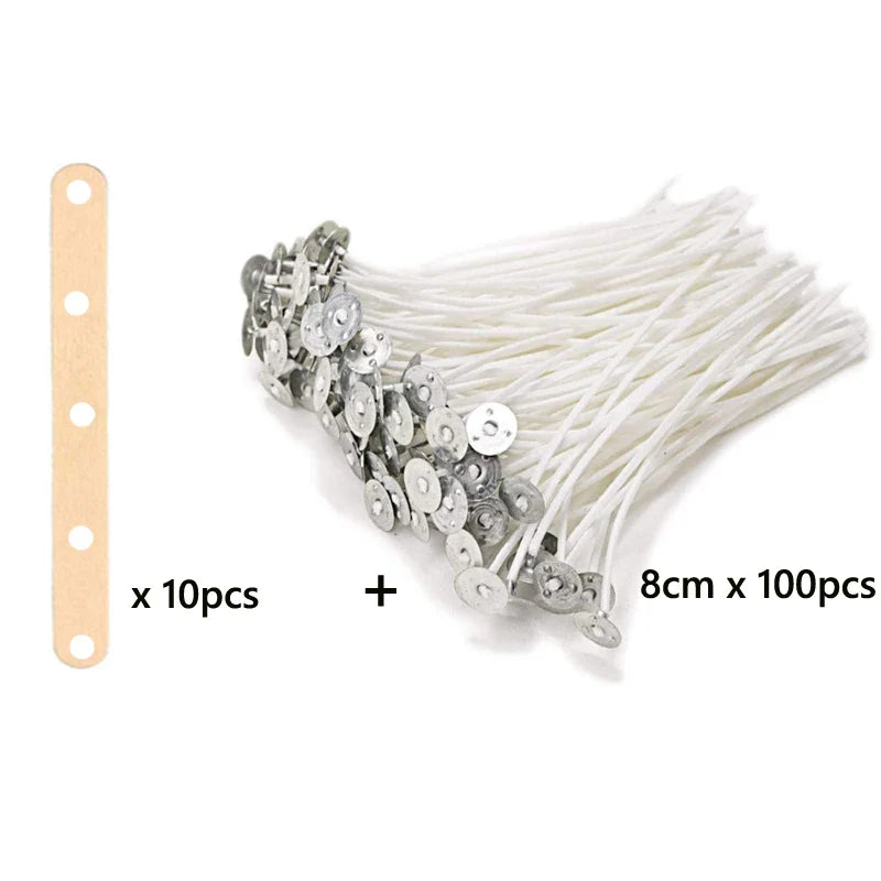 100-Pack Waxed Cotton Candle Wicks with Stand and Tabs, Smokeless Soy Wax-Core Candle Making Supplies
