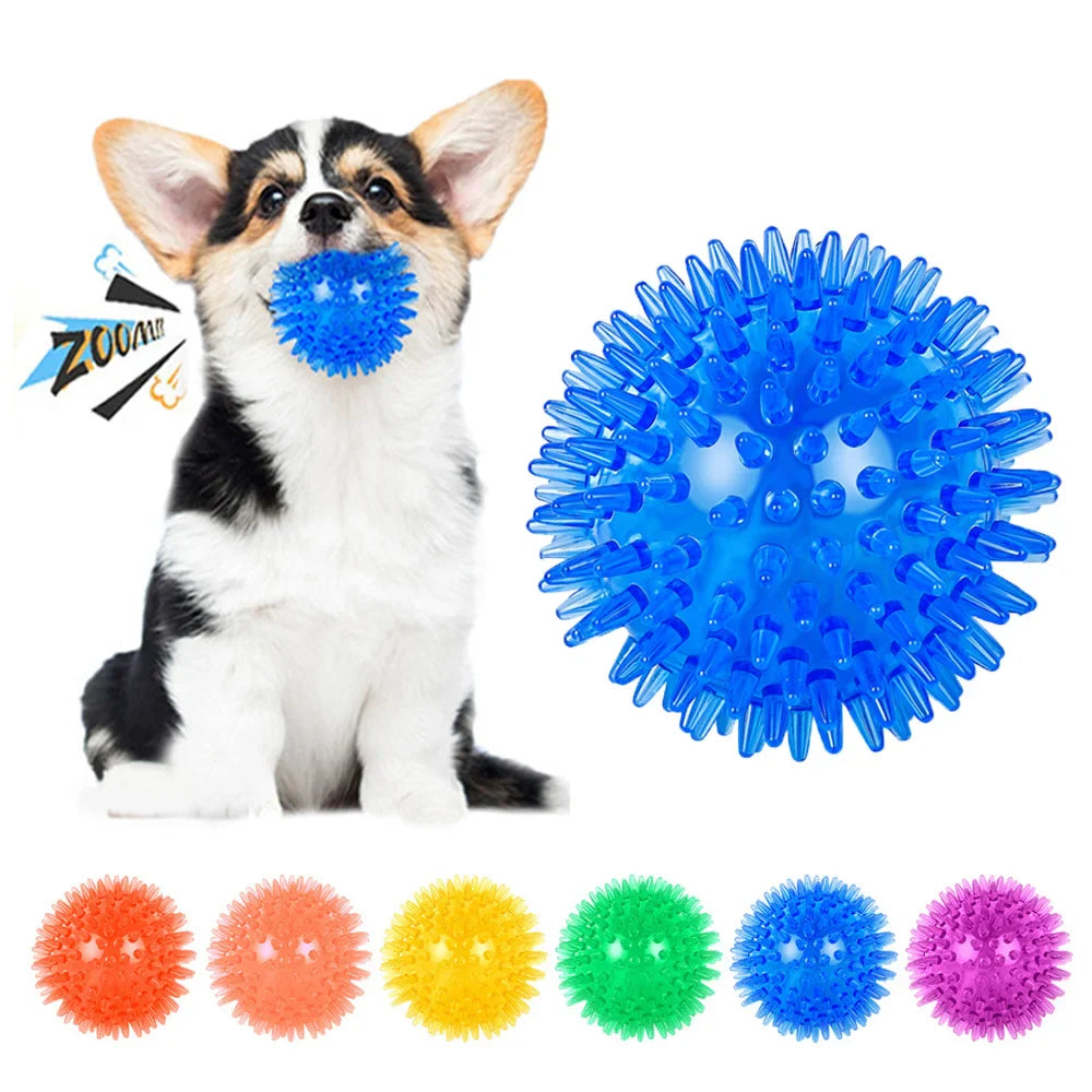 TPR Squeaky Thorn Chew Ball for Dogs & Cats — Teeth Cleaning Puppy Training Toy