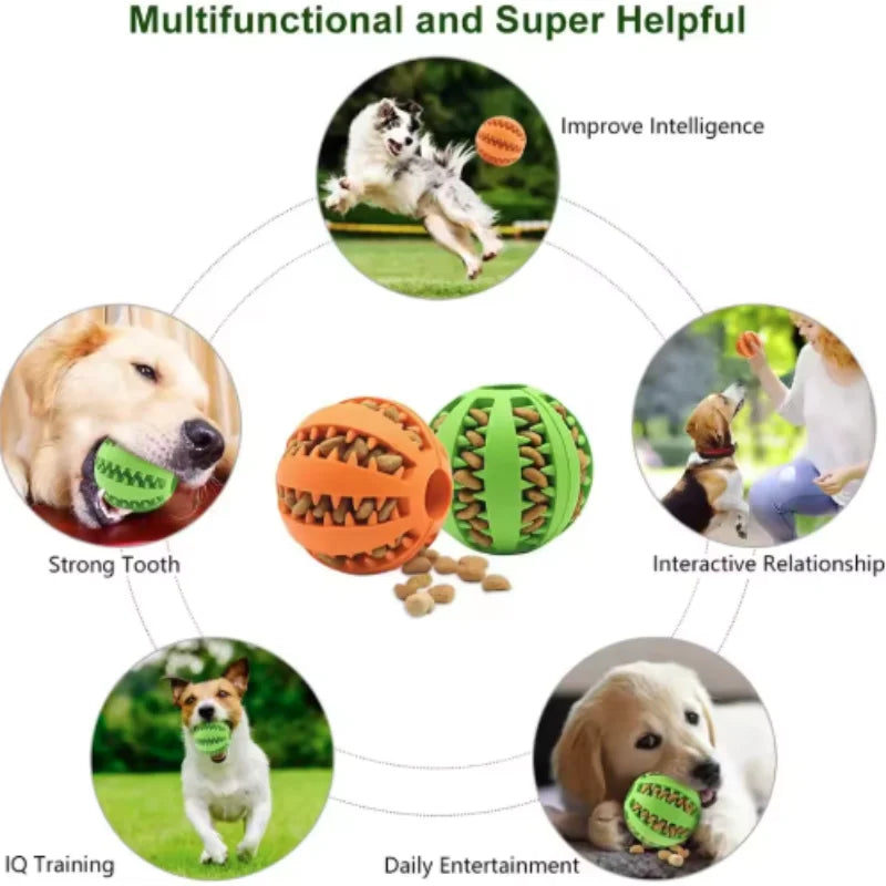 Interactive Rubber Dog & Cat Toy Ball, Puppy Chew Toy, Treat Feeder & Tooth-Cleaning Silicone Ball