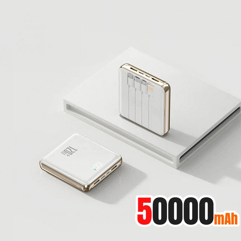 500,000 mAh Mini Power Bank Built-in 4 Cables 120W Fast Charging Portable External Battery for Android & iOS