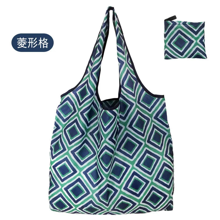 Large Foldable Reusable Shopping Tote Bag, Eco Grocery & Beach Shoulder Bag, Packable Polyester