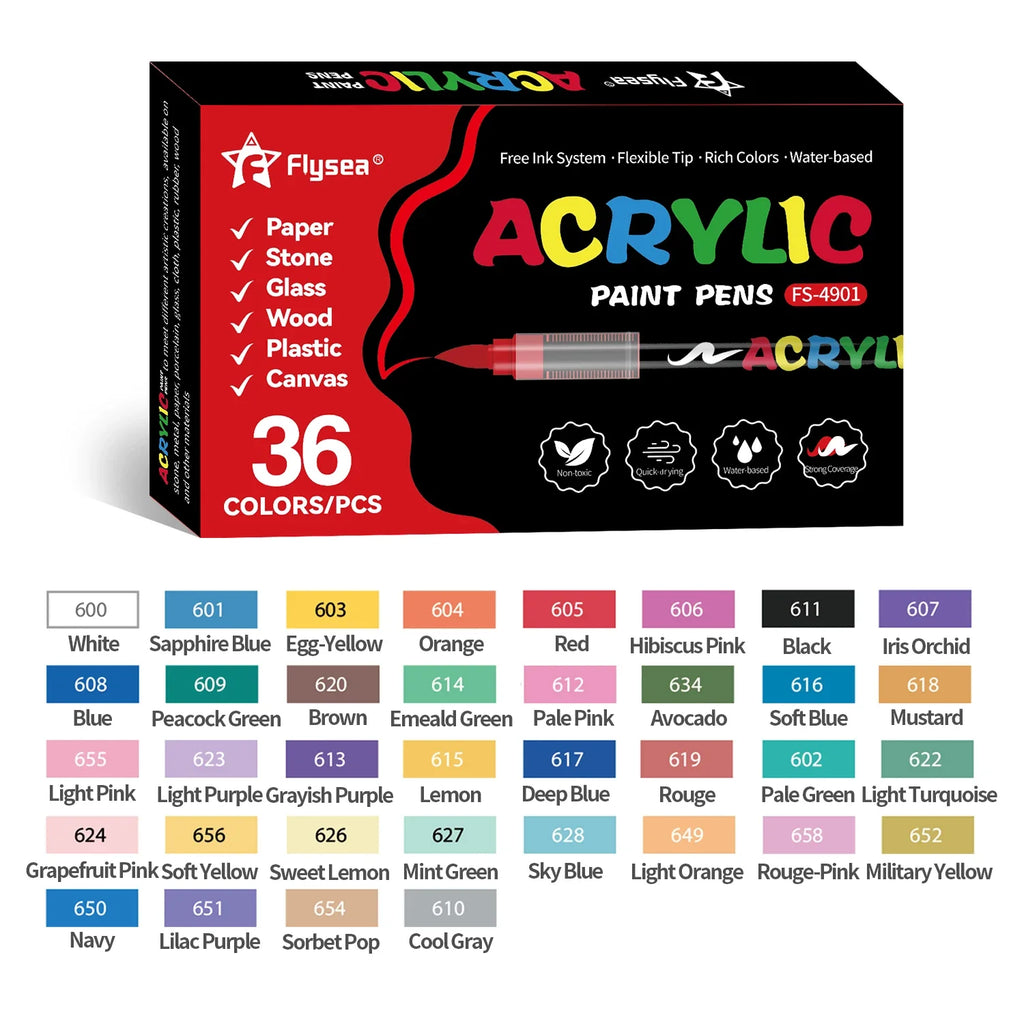 Acrylic Paint Brush Marker Set – Soft Brush Tip with Automatic Ink Control | Paint Pens for Wood, Stone, Glass, Canvas & Fabric