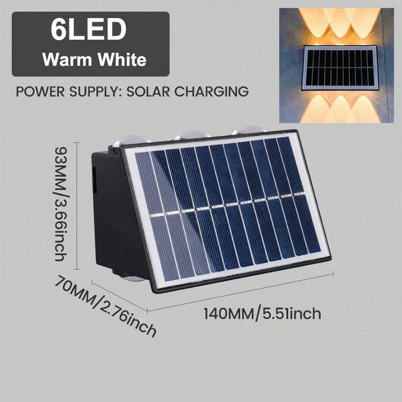 Solar Up and Down Wall Light 4/6/8-LED Waterproof Outdoor LED Wall Washer for Fence Yard Porch Walkway