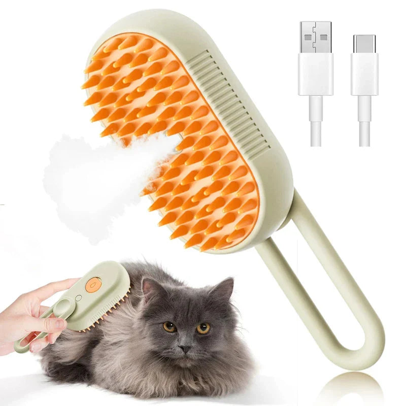 3-in-1 Pet Grooming Brush with Steam Spray - Electric Dog & Cat Hair Remover, Massage Detangler, USB Rechargeable
