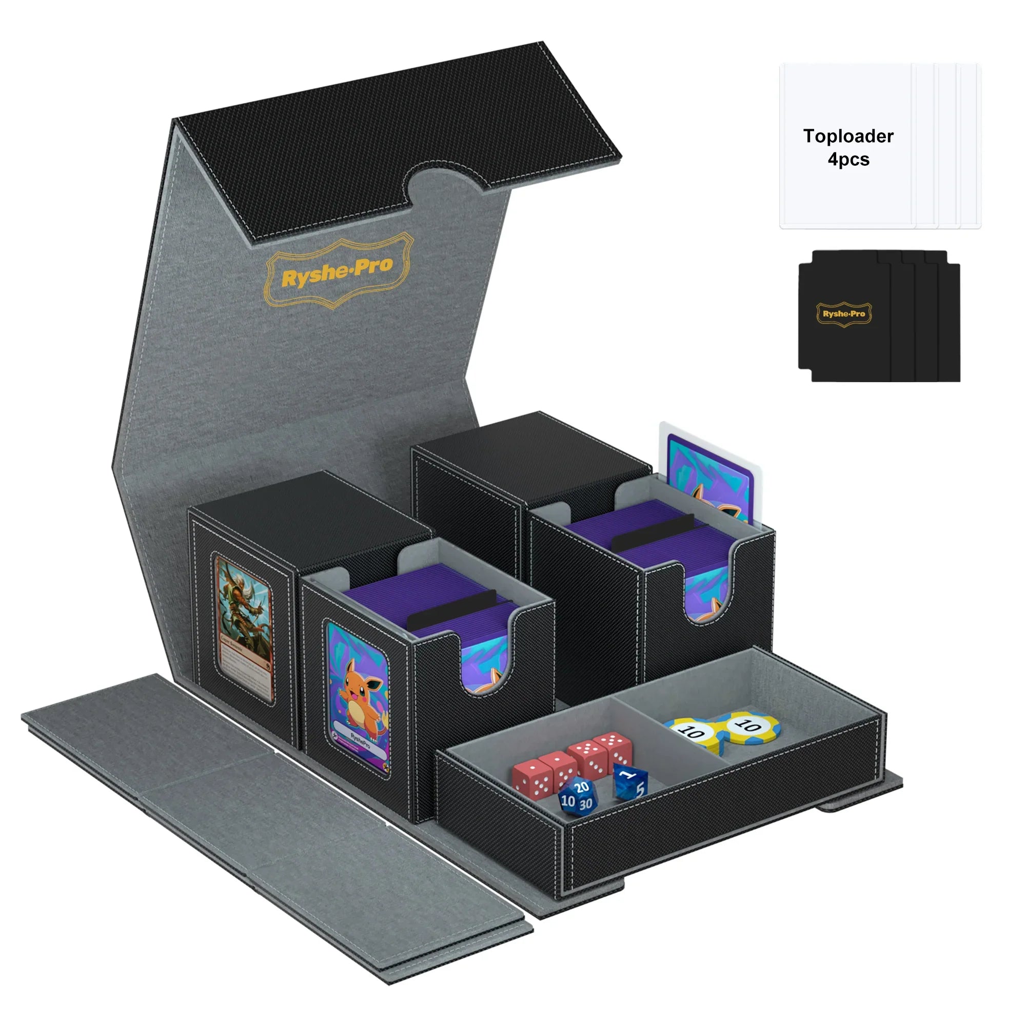 3-in-1 Deck Box Card Storage - Fits 200+ Single-Sleeved Cards, 4 Dividers & 2 Toploaders for MTG TCG CCG