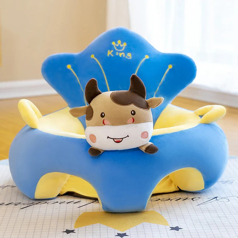Plush Velvet Baby Sofa Seat Cover 50 x 50 x 40 cm (19.7 x 19.7 x 15.7 in) Learn-to-Sit Toddler Support Cover Cartoon Washable No Filling