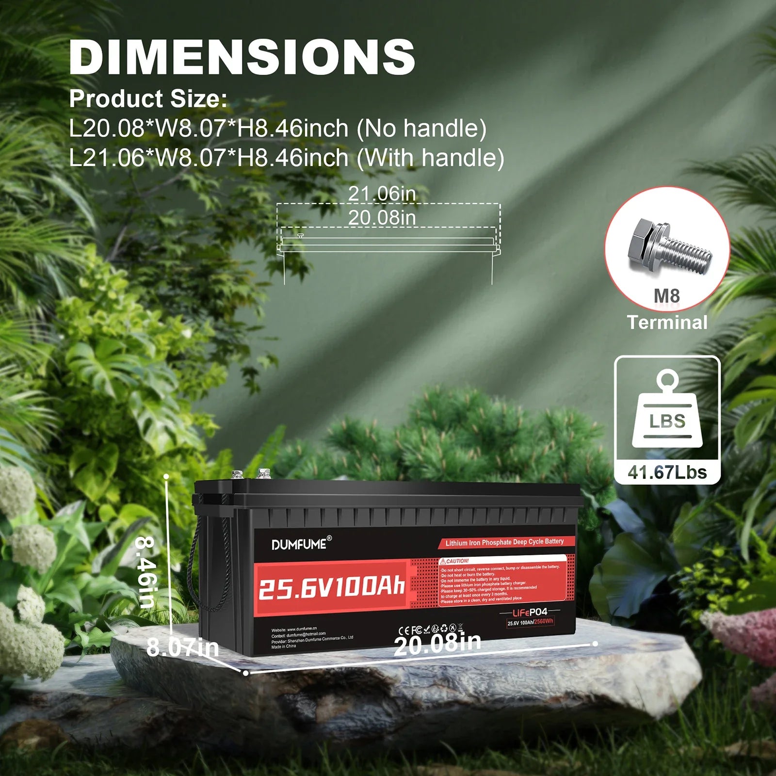 24V 100Ah LiFePO4 Battery 100A BMS 2560W for Solar Systems, RV, Trolling Motor and Home Backup