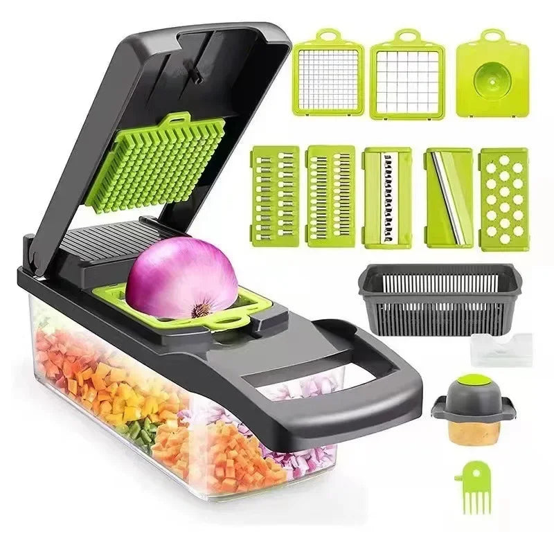 22-in-1 Multifunctional Kitchen Vegetable Chopper and Fruit Slicer with Container – Food Cutter, Shredder & Mincer