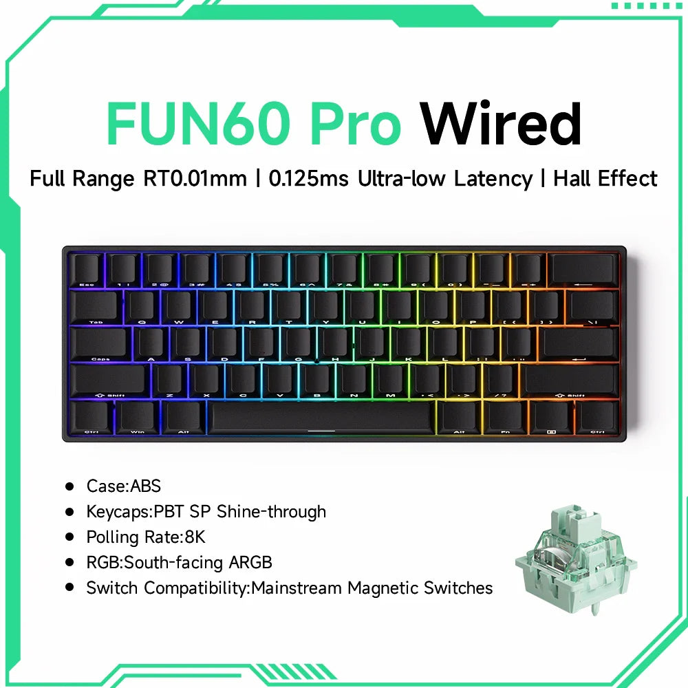 60% Magnetic Hot-Swappable Mechanical Keyboard — Tri-Mode USB-C / Bluetooth 5.0 / 2.4GHz, PBT Doubleshot Keycaps & ARGB Lighting