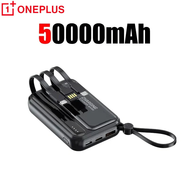 4-in-1 50000mAh Portable Power Bank with Built-in Cables & LED Digital Display — Universal Charger for Smartphones & Tablets