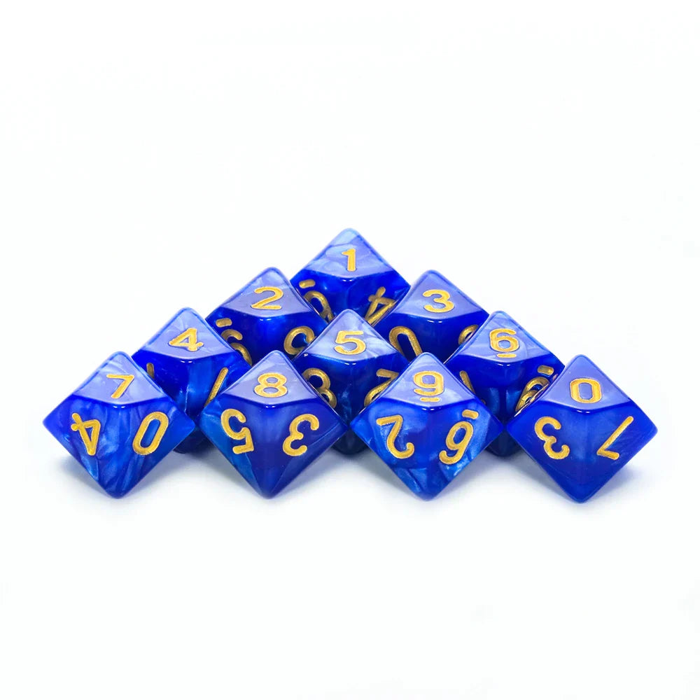 D10 Polyhedral Dice 10-Piece Set for D&D & Tabletop RPGs — Marble & Transparent Styles for Board Games & Parties
