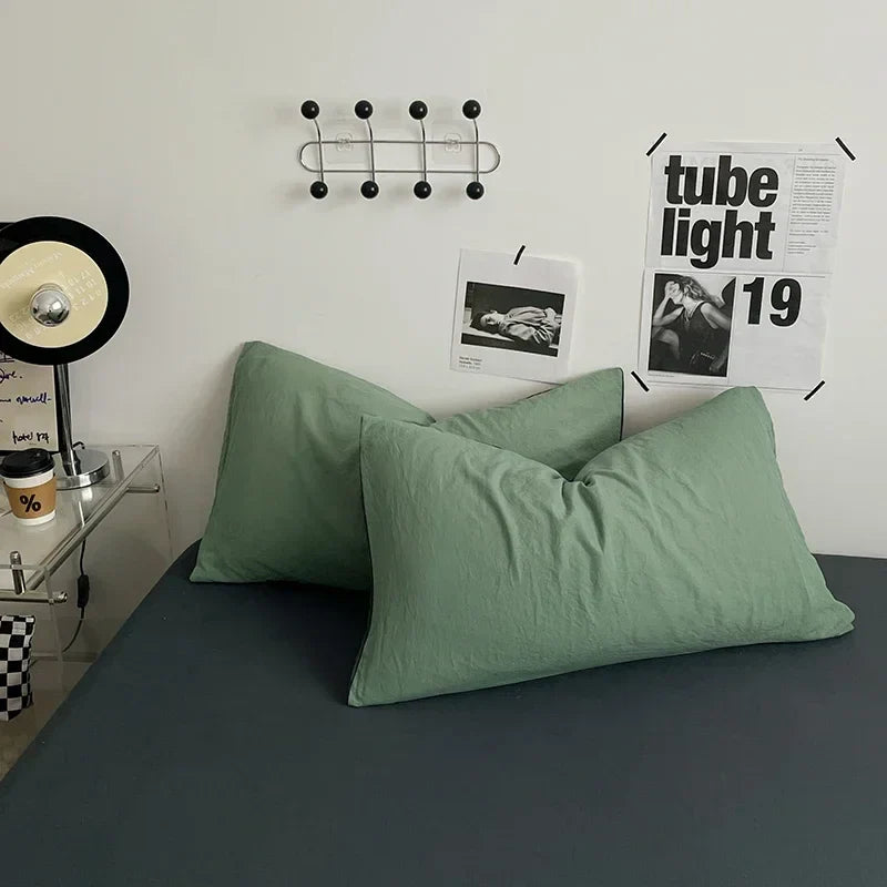 Washed Cotton Duvet Cover Bedding Set with Flat Sheet & Pillowcases, Queen & King Available
