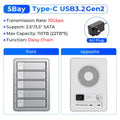 5-Bay 10Gbps SATA HDD & SSD Docking Station, 2.5"/3.5" USB 3.2 Gen2 Type-C Enclosure with Daisy Chain & 150W Power