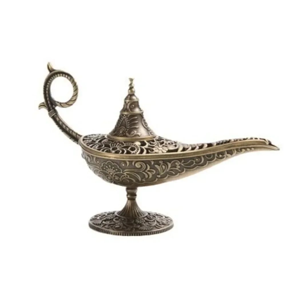 Antique Metal Incense Burner - Aladdin Lamp Style Aroma Diffuser for Home Decor and Air Purification