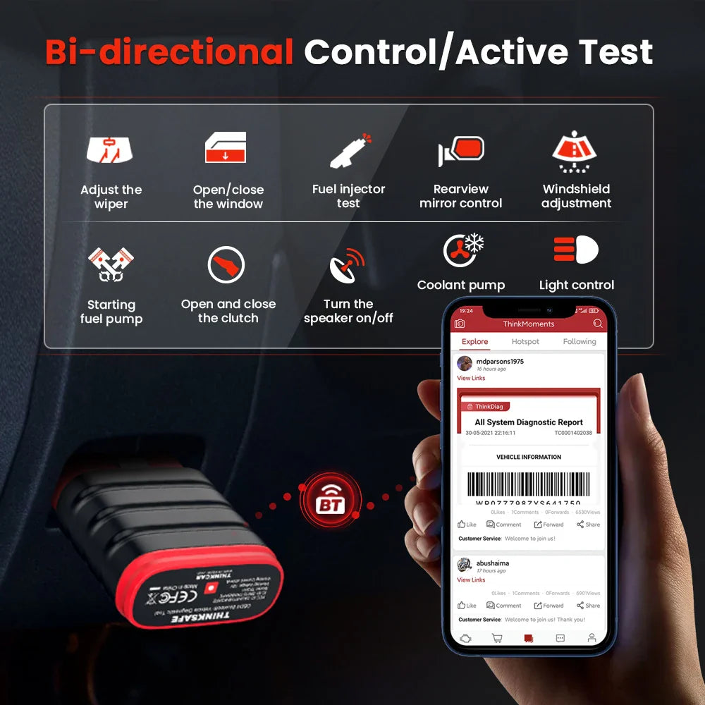 OBD2 Bluetooth Scanner & All-System Code Reader — Bi-Directional Auto Diagnostic Tool with 6 Reset Functions (Throttle Matching, EPB, TPMS, ABS, SAS, Oil)