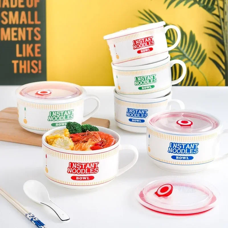 Ceramic Ramen Bowl with Lid Heat Resistant Microwave Safe Soup Bowl for Noodles Salad Rice 800ml (27 fl oz) / 1100ml (37 fl oz)