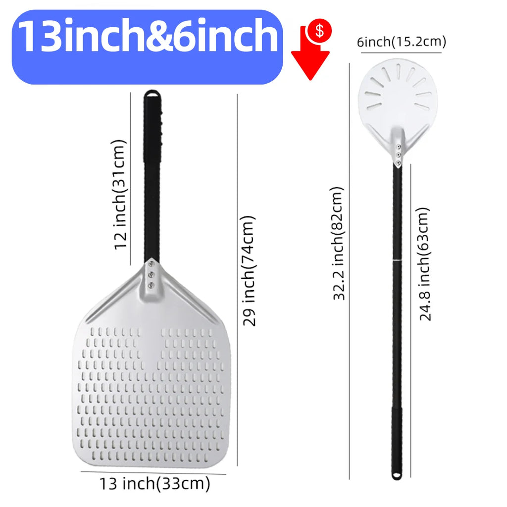 Hard-Anodized Aluminum Pizza Peel 6, 12, 13 and 14 Inch (15, 30, 33, 35.5 cm) Bread Paddle Oven Spatula
