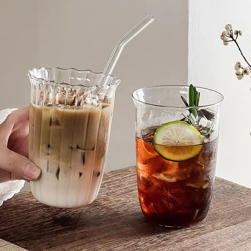 Aesthetic Borosilicate Glass Coffee Cup — Cold Coffee Mug & Cocktail Glass, 350–465ml (12–16oz)