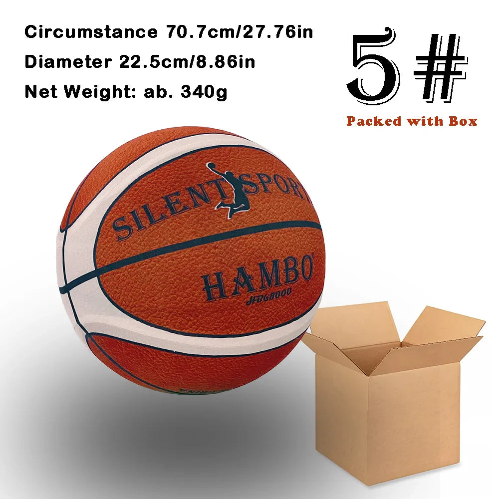 Silent Indoor Basketball — Quiet PU Foam Ball with Fabric Cover | Size 7 (29.5 in / 75 cm), Size 6 (28.9 in / 73.4 cm), Size 5 (27.9 in / 70.9 cm) for Training & Home Practice