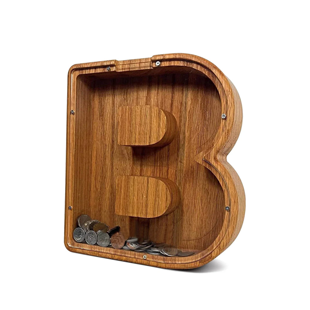 26-Letter Wooden Piggy Bank Alphabet Moneybox Coin Saving Box for Kids Desktop Home Decor