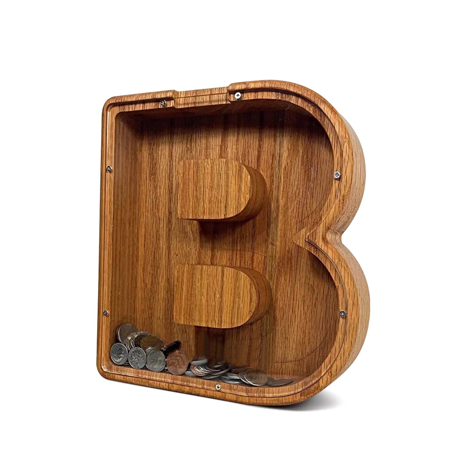 26-Letter Wooden Piggy Bank Alphabet Moneybox Coin Saving Box for Kids Desktop Home Decor