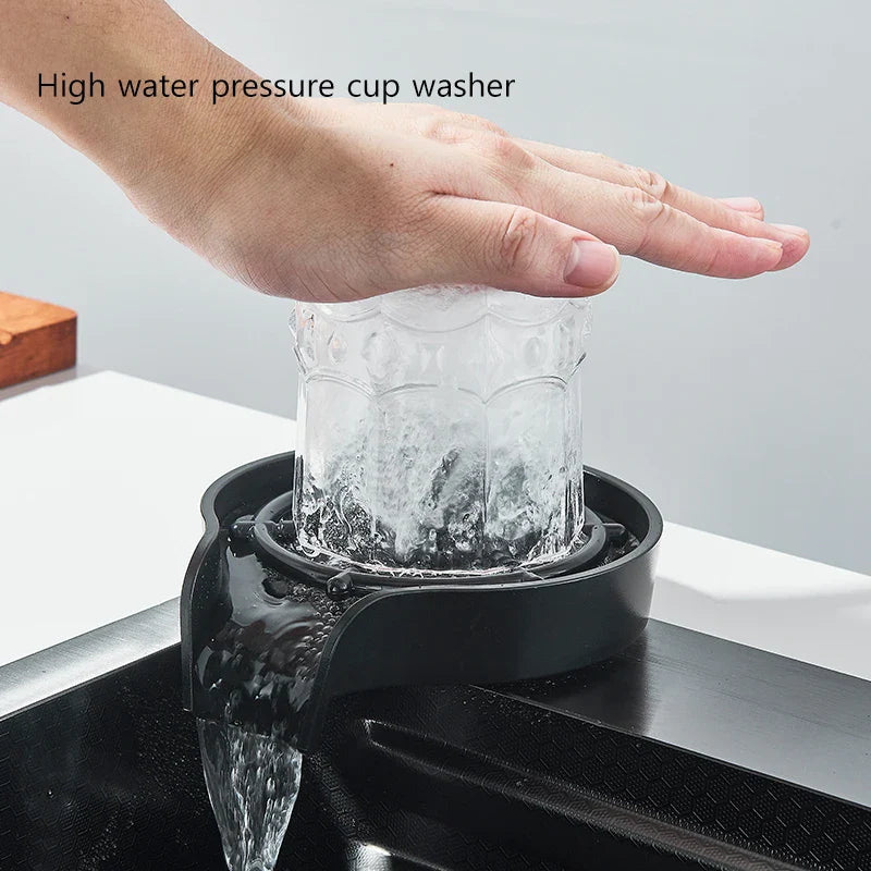 304 Stainless Steel Waterfall Kitchen Sink Large Single Bowl Undermount 60 x 45 cm (23.6 x 17.7 in) Brushed Finish Faucet Set 3-Way Pull-Out Sprayer