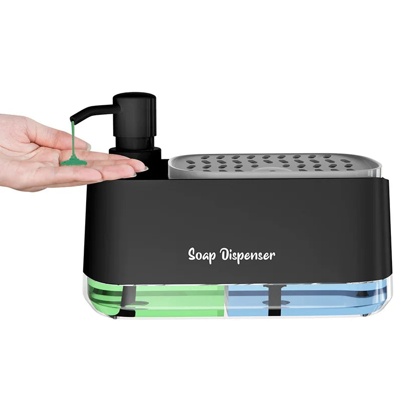 3-in-1 Soap Dispenser Set with Sponge Holder – Dual Countertop Hand & Dish Pump Organizer for Kitchen Sink
