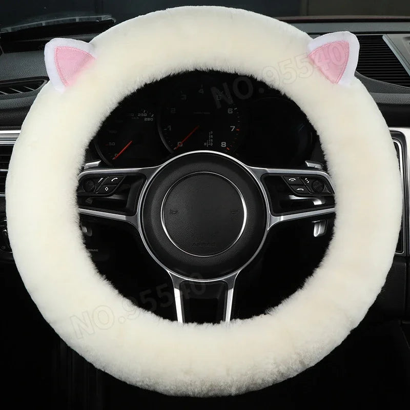 Plush Wool Steering Wheel Cover, Cartoon Frog Short Fur Car Wheel Protector, Fits 35–42 cm (13.8–16.5 in)