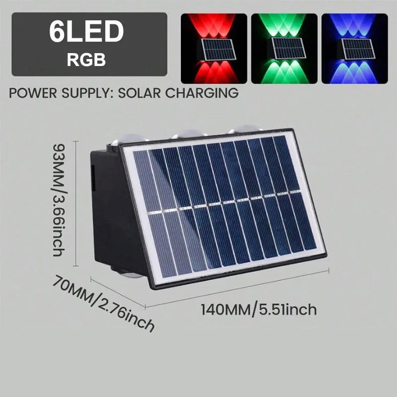 Solar Up and Down Wall Light 4/6/8-LED Waterproof Outdoor LED Wall Washer for Fence Yard Porch Walkway
