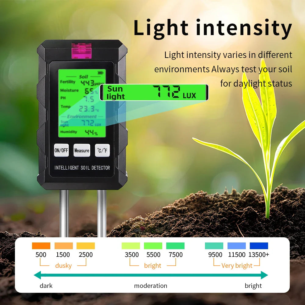 6-in-1 Soil Tester pH Moisture Light Temperature Humidity Nutrient Meter for Garden & Pots