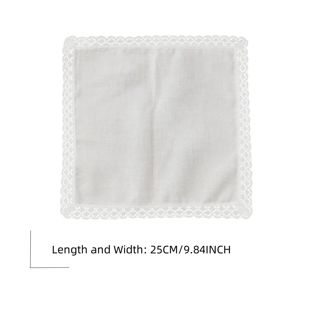 6-Pack 25 cm (9.84 in) Cotton Lace Handkerchiefs – Thin Wedding & Home Decoration, Bag Accent, Solid Color