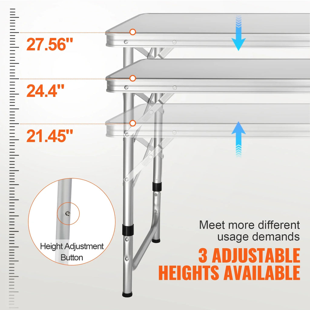 Portable Folding Camping Kitchen Table with Storage Bag – Aluminum Picnic Cook Station, Adjustable Height 21.45 / 24.4 / 27.56 in (54.5 / 62 / 70 cm)