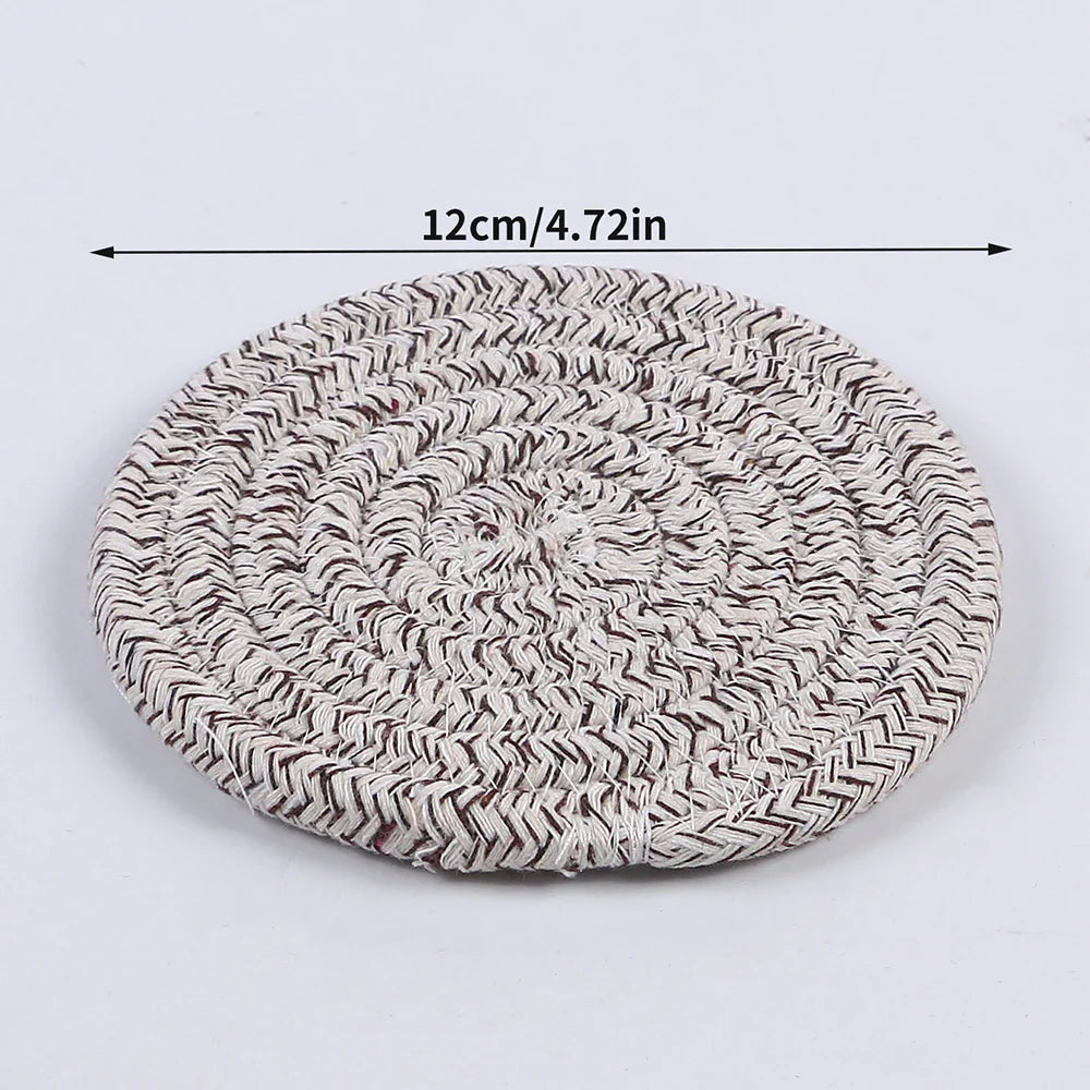 Woven Cotton-Linen Drink Coaster - Heat Resistant, Absorbent Cup Mat for Tabletop Protection