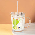 350ml Unicorn Kids Glass Cup with Straw Lid, Transparent Milk & Breakfast Cup with Measurement Scale