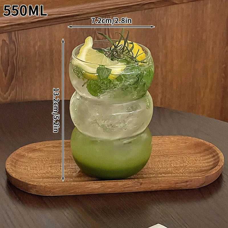 Wave Ripple Glass Tumbler - Transparent Iced Coffee & Milk Tea Cup, 280 ml (9.5 fl oz) & 530 ml (18 fl oz)