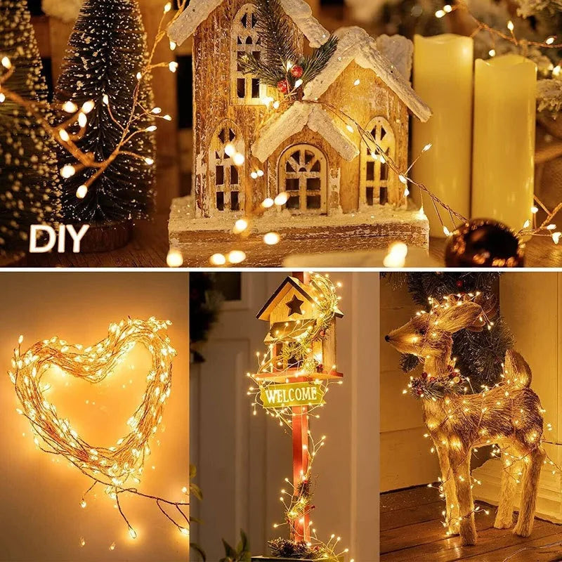 USB LED Firecracker String Lights 3/6/9M (9.8/19.7/29.5 ft) Remote-Controlled Fairy Garland for Wedding Party Garden Christmas