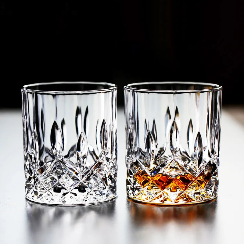 Embossed Crystal Whiskey Tumbler 230ml (7.8 fl oz) - Available in 1/2/4/6-Pack for Bar & Home