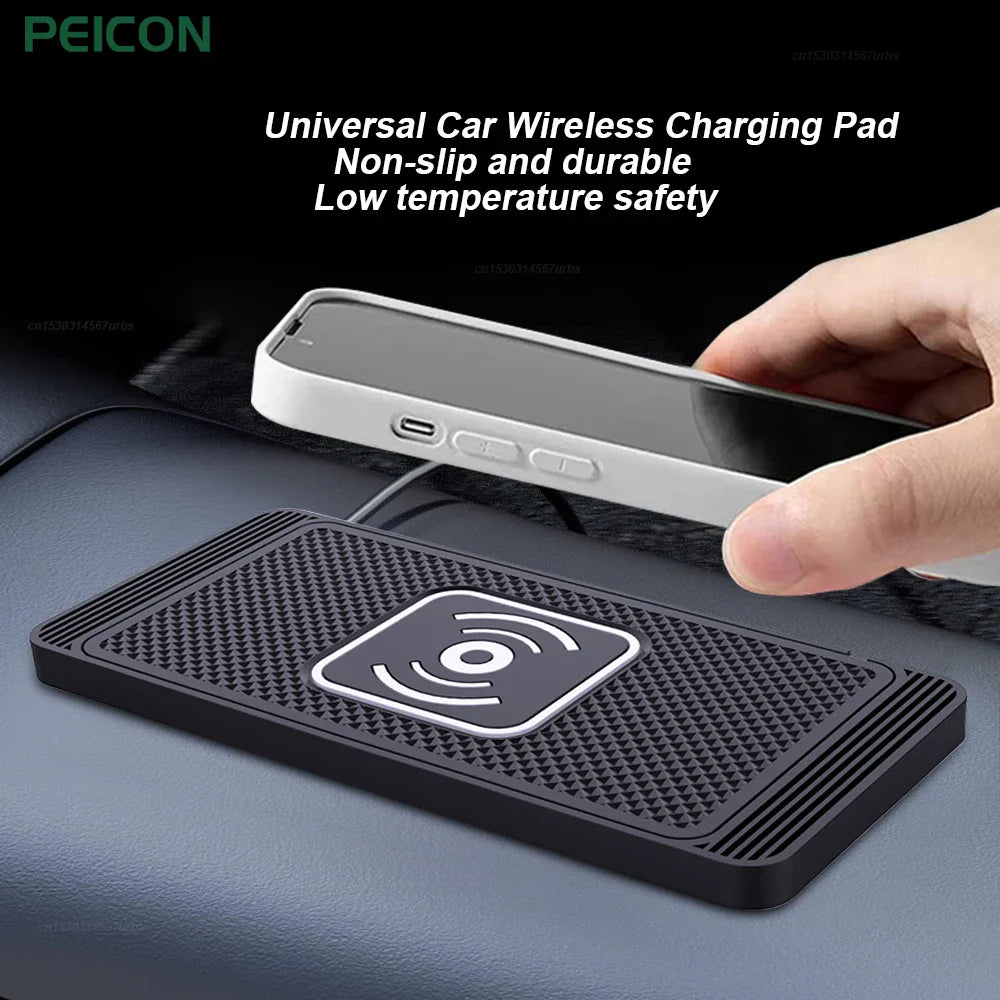 15W Qi Wireless Car Charger Pad – Fast Wireless Charging Silicone Non-Slip Phone Holder for Smartphones