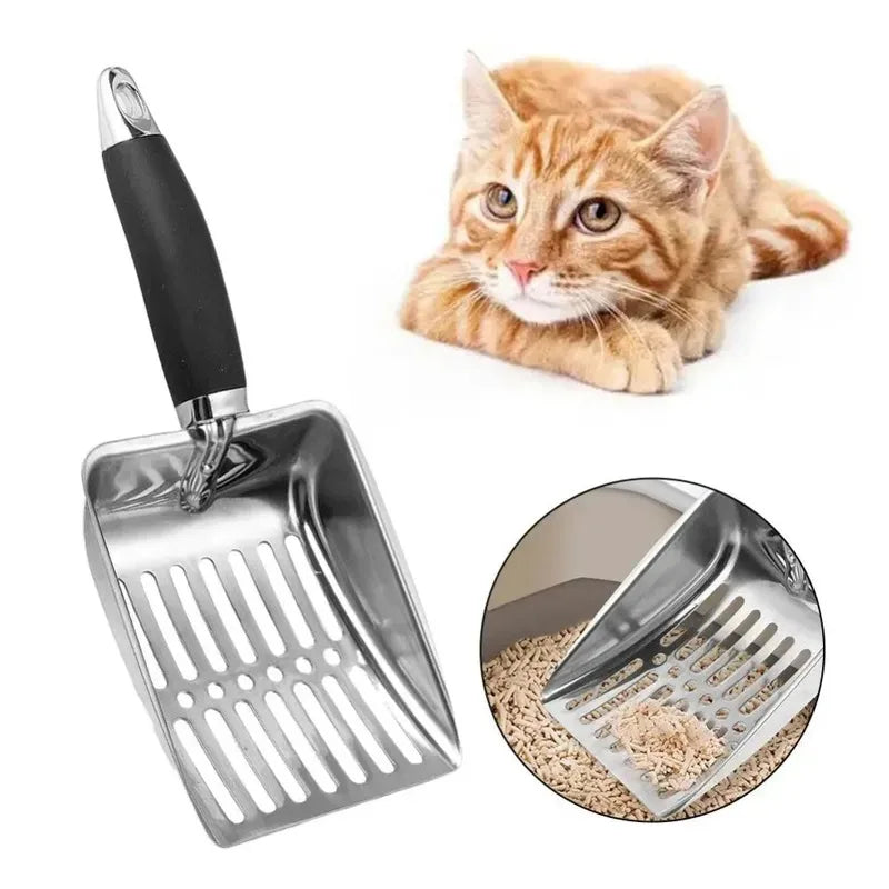 Stainless Steel Cat Litter Scoop with Long Handle – Durable Metal Litter Shovel 10.23 x 4.21 in (26 x 10.7 cm)