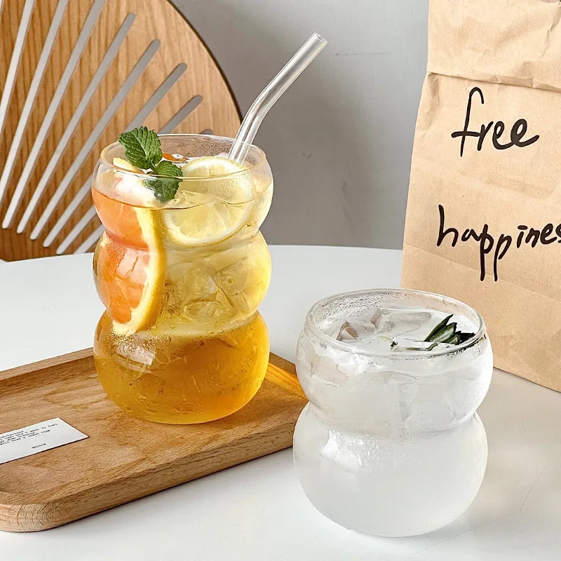 Transparent Glass Tumbler with Straw — 12 fl oz (350 ml) & 18.6 fl oz (550 ml) Cold Coffee, Juice & Cocktail Glass
