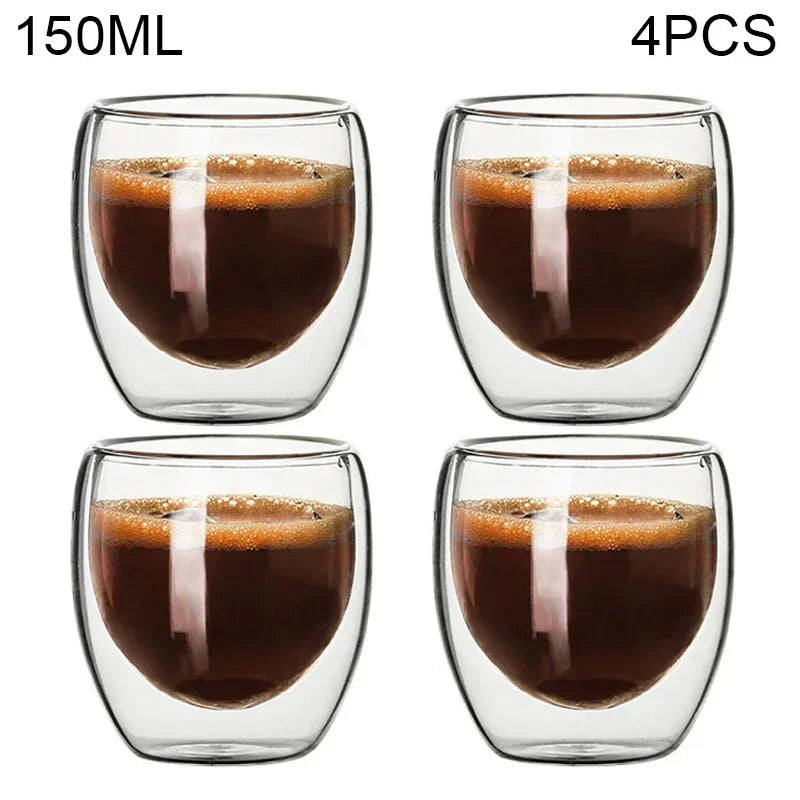Double Wall Borosilicate Glass Tea Cups 80ml & 150ml, 2–18 Pc Clear Kung Fu Coffee & Milk Mugs
