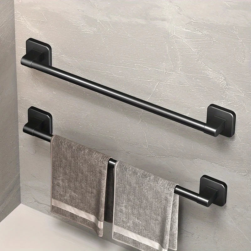 Self-Adhesive No-Drill Bathroom Wall Towel Rack 20-24 in (50-60 cm) Aluminum Single Bar with Hooks