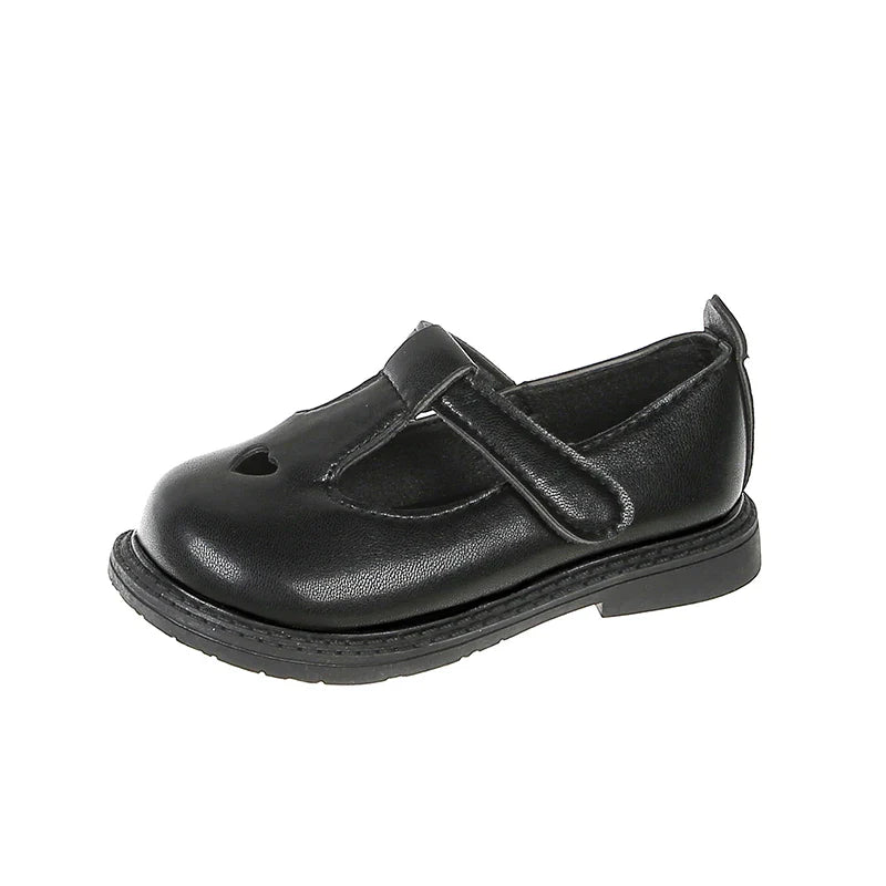 Girls Princess PU Leather T-Strap Flats with Heart Cut-Outs Cute Toddler & Kids Dress Shoes for Spring Autumn