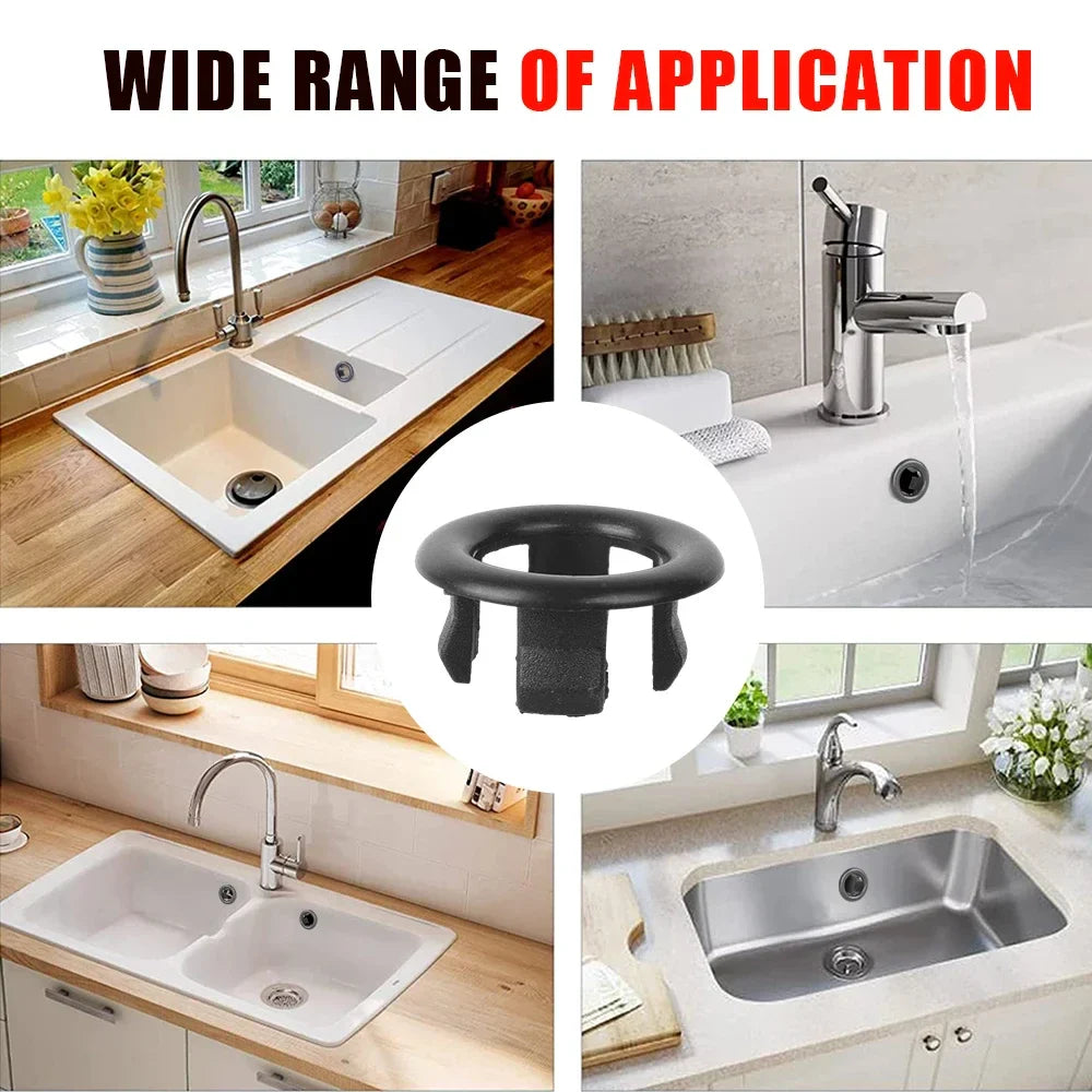 Sink Overflow Ring Cover 1/2/4-Pack Plastic Basin Overflow Hole Trim for Bathroom and Kitchen - Fits 22-24mm & 47-48mm Apertures