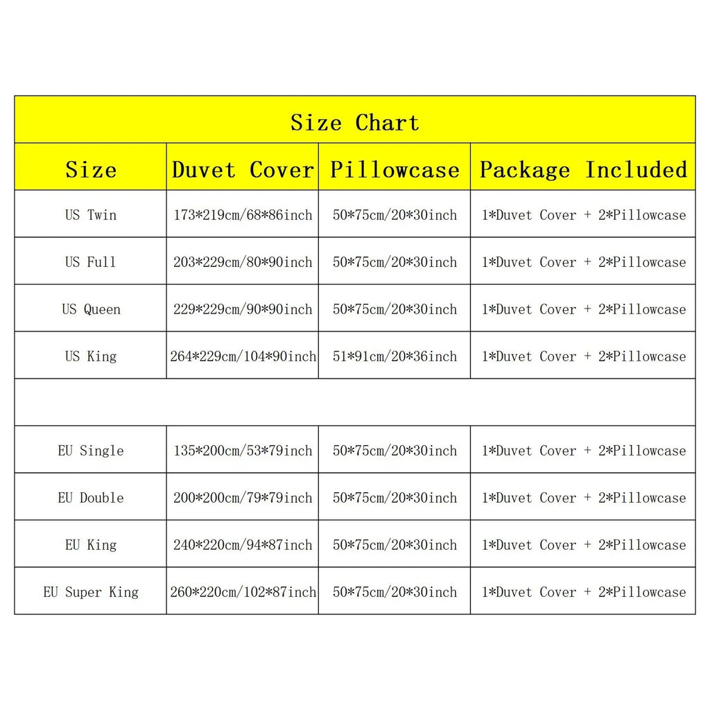 3-Piece Printed Polyester Bedding Set – 200TC Duvet Cover with Pillowcases (Twin to Super King)